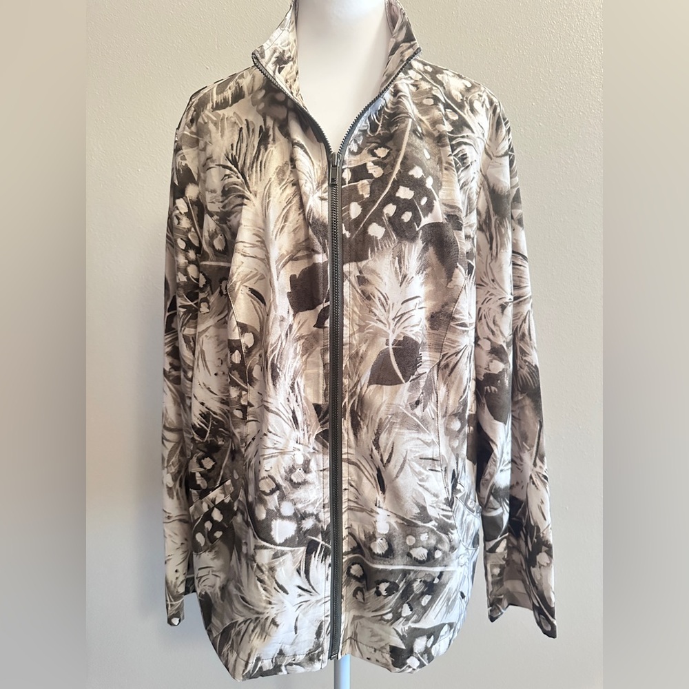Additions - Full-Zip Lightweight Jacket, Tropical Leaf/Feather Print, Sz 2